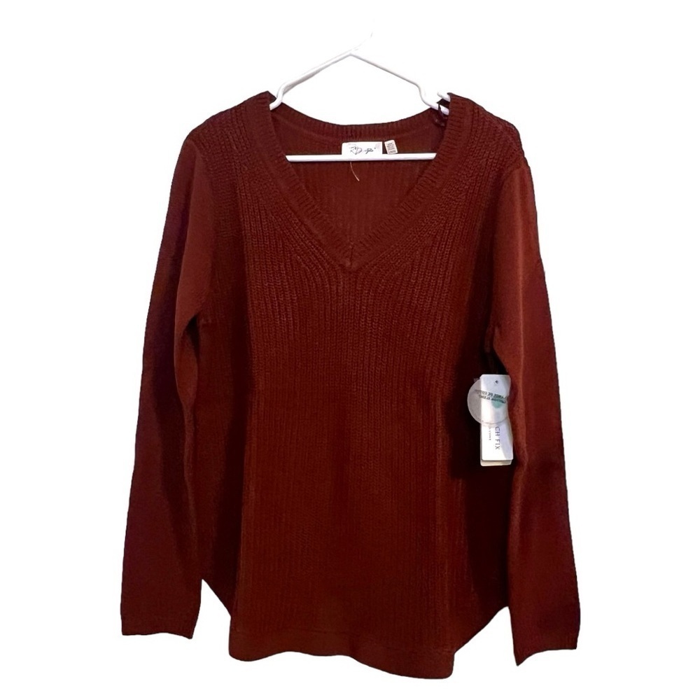 RD Style Rust Ribbed V Neck Sweater Tunic Women XL NWT Fall